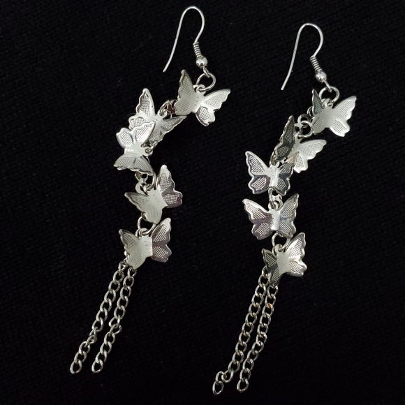 Dangling Sterling Silver Butterfly Earrings - Picture 2 of 5